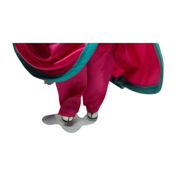 Japanese Geisha Akiko Porcelain Doll In Pink Kimono With Floral Obi & Stand - Picture 9 of 12